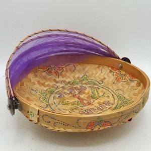 Vintage woven basket with cover